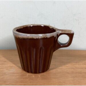 Vtg MCM Monmouth Stoneware Coffee Mug Ribbed Brown Drip Glaze USA Made Rustic